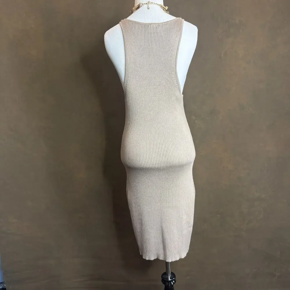 Abercrombie & Fitch Ribbed Knit Tank Bodycon Midi Dress Medium Tall MT Cream